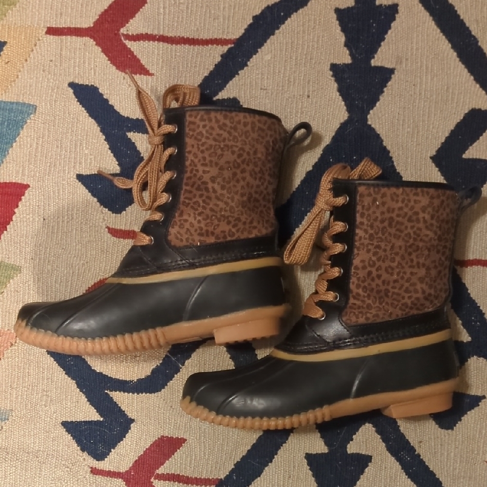 Cheetah Print Black and Brown Duck Boots